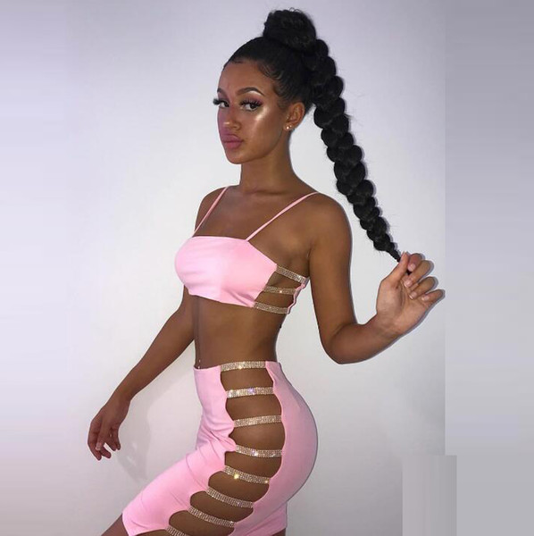 Wholesale 2019 Bandage Beach Skirt Sexy Suit Women Two Piece Sets Lady Sexy Solid Color Vest And Short Skirt Skirt Suit