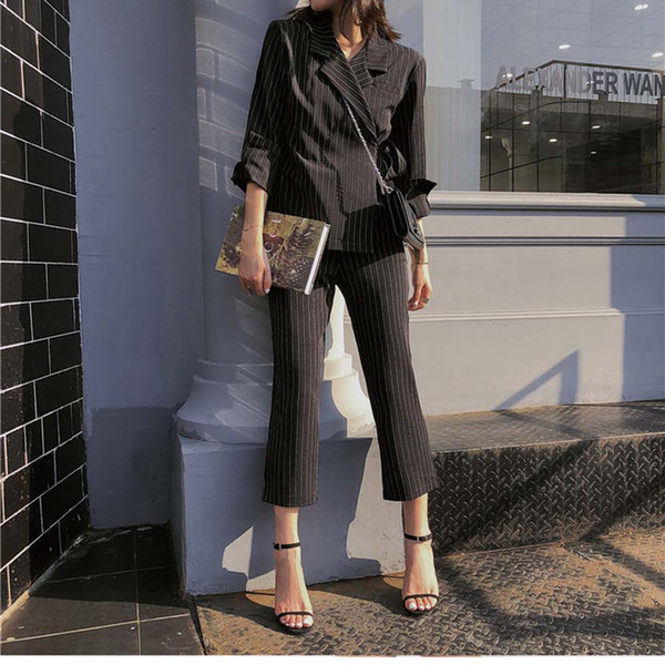 Autumn 2018 Women Clothing Two Piece Suit Long Sleeve Leisure Suit Wholesale Spring Women Slim Coat New Fashion Casual Jacket