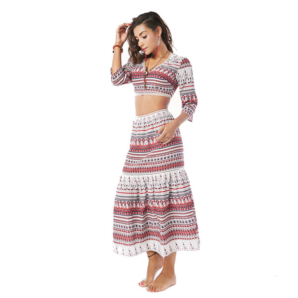 Beauty Garden Women Clothes Fashion New Sexy Casual Street Summer Bohe Print Suit Skirts Two Piece Dress