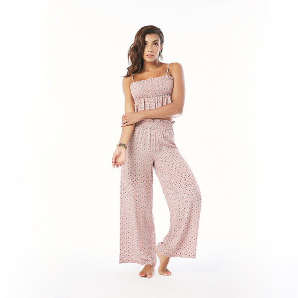 Beauty Garden Women Fashion Two Piece Sets Tops And Pants Sexy Strappy Ruffles Tops And Wide Leg Pants