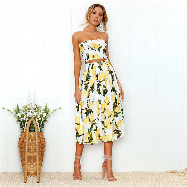 Summer Two Sets Sexy Shoulder-exposed Printing Lemon Sunflower Wrapped In Chest And Back Female Popular Trend Style jooyoo