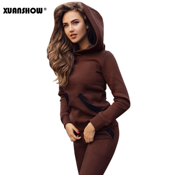 XUANSHOW 2018 Fashion Spring Autumn Winter Women Tracksuits Outfits Big Hat Sweatshirts+Slim Full Pants Two Piece Set Pockets Female Set