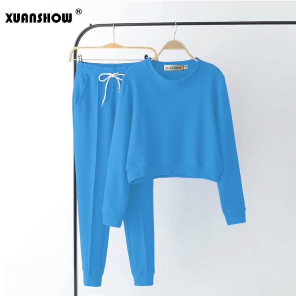 XUANSHOW 2018 Fashion Autumn Winter Women Sweatsuit Sports Suits Crop Tops Sweatshirt+ Long Pants 2 Piece Set Ladies Tracksuits