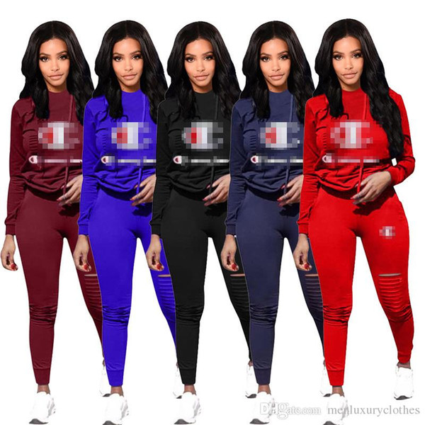 Big C Women Designer Tracksuits Solid Color Hooded Hoodies Pants 2pcs Clothing Sets