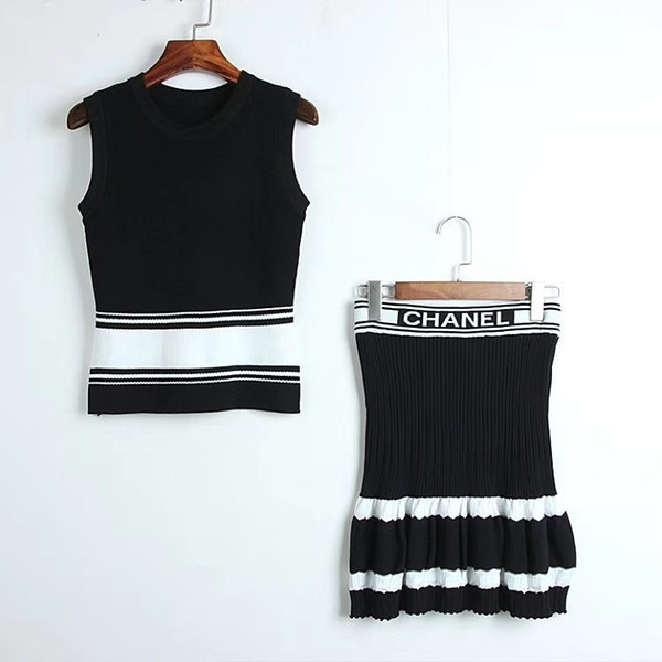 Spring Summer O Neck Sleeveless Knitted Coat And For Womens Fashion And Slim Skirts 2 Pieces Sets 030405