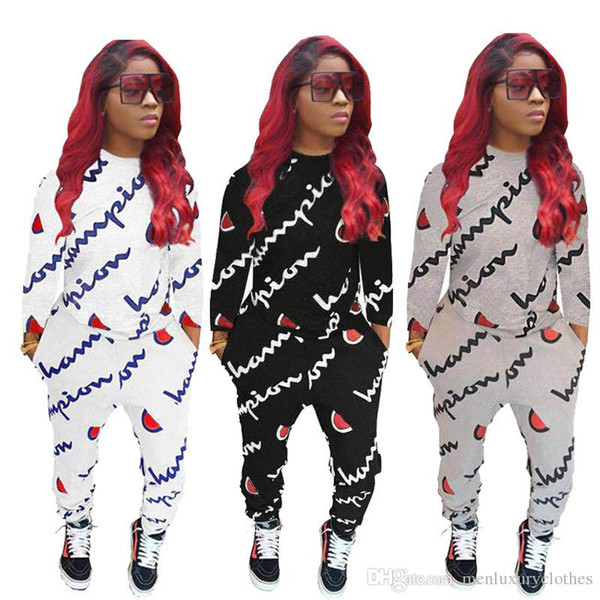 Fashion Brand Clothing Sets for Women Autumn O-neck Letters Printed Hoodies Pants Tracksuits BIG C Print Suits