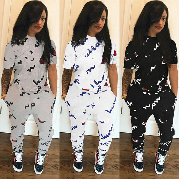 Women Short Sleeve t Shirt and Pants Tracksuit 2 Piece sports suit plus size women girls Tights set outfits joggers casual clothes