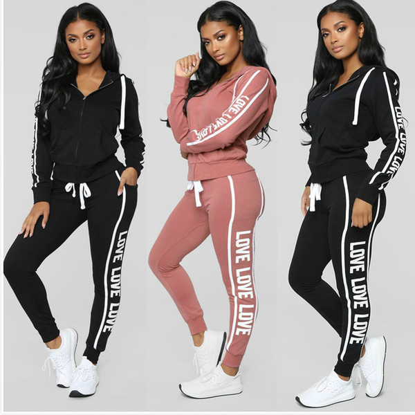 3 Colors Womens Two Piece Sets 2019 Slim Casual Tops and Skinny Pants Set Female Sweatsuit Printed 2 Piece Tracksuit