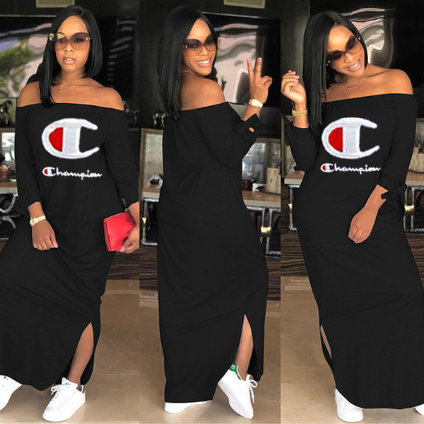 Champions Women casual dresses hot sales stylish summer dress off shoulder sheath/column cap sleeve floor-length print split plus size