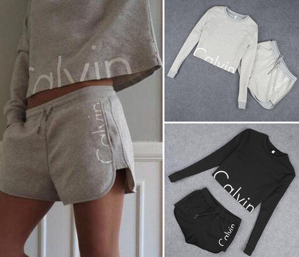 2019 New Fashion 2 Piece Set Women Clothes Unif Crop Top Tracksuit Two Piece Set Women Sweatshit + Short Pants Outfits