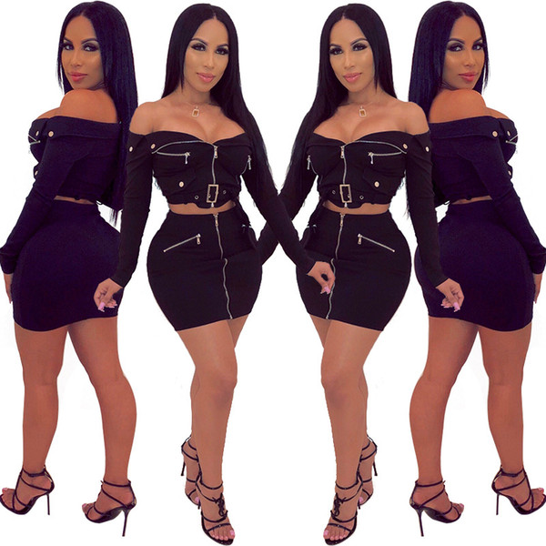 Women's fashion long-sleeved casual two-piece suit skirt women two piece dress sexy women's suits nightclub suits