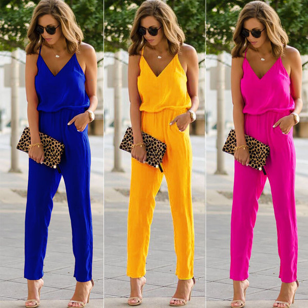 Sexy Women Off Shoulder Jumpsuit Rompers spaghetti strap wide legs Bodycon Jumpsuit 3 Colors Solid Romper Trousers