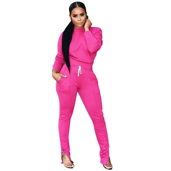 Two Piece Set Tracksuit Women Crop Top and Pockets Full Length Pants Wear 2 Piece Outfits Jogging Sweat Suits Women Set