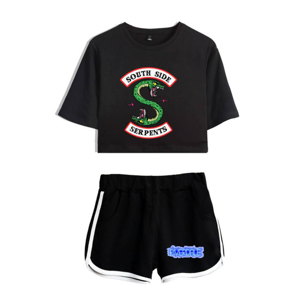 BTS Riverdale Tracksuit Two Piece Set 2018 Summer Cotton Printed T shirt Breathable  Woman Shorts Crop Tops+Shorts Pan