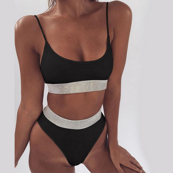 LITTHING 2019 Fashion Summer Bikinis Women Sexy Push Up Swimwear Bandage High Waist Bathing Suit Halter Bikinis Swim Bodysuit