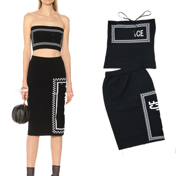 Tube top string over the knee long skirt 2019 summer new letter knit -piece suit high-end fashion women