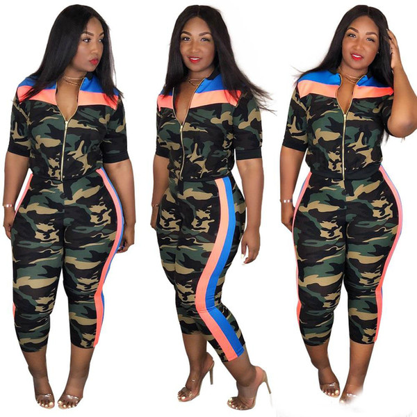 Sexy three pieces set tracksuit women camo print ladies punk outfits summer women set matching suit