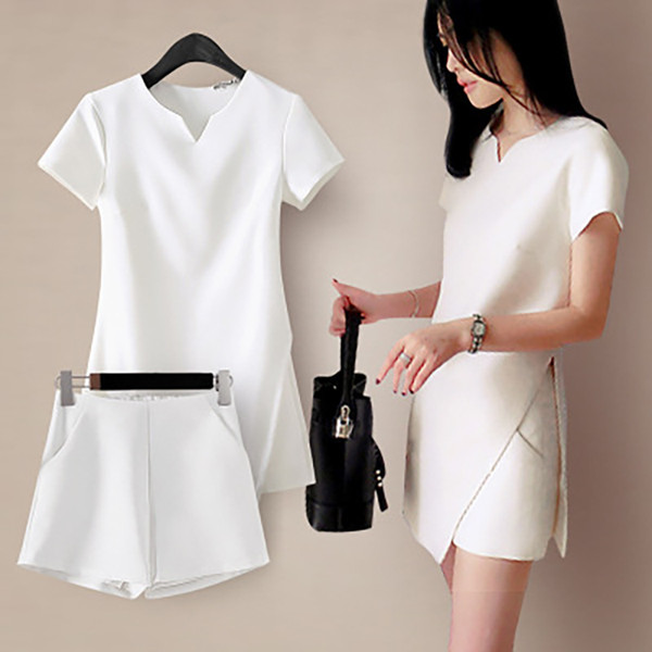 Summer women sets two pieces set v-neck tops+short sets casual female office suit women's costumes