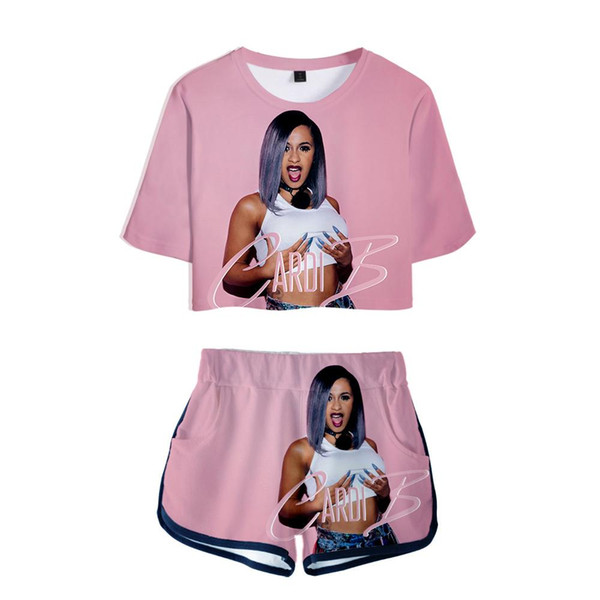 Fashion Suit Set 2 Piece Women Cardi B 3D Print T-Shirt Women's Suit Shorts Summer 2 Piece Crop Fashion Top + Shorts XS-2XL