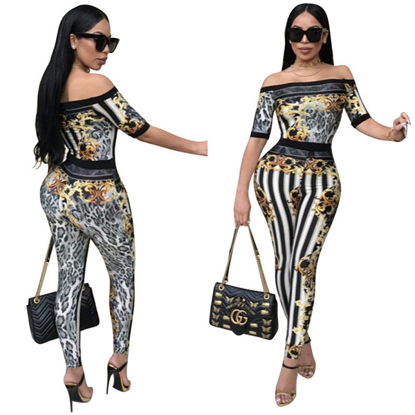 Leopard Print Black And White Stripe Printing Slimming Trousers Short Sleeve One Word Lead Even Underwear