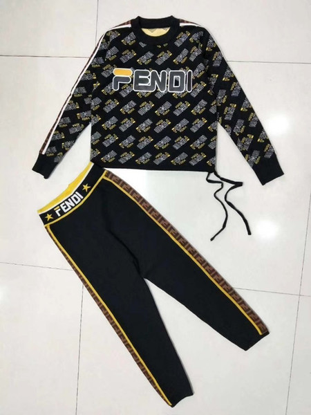 Women Fashion Brand Knitting 2 Pieces Sets F Letter Knitting Sweaters Jackets + F Letter Foot Pants Sports Suit Women