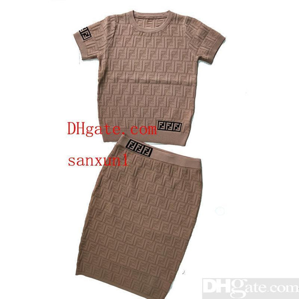 2019 New Spring Summer Knitted F Letter Jacquard T-shirt And For Womens Fashion Skirts 2 Pieces Sets 121908