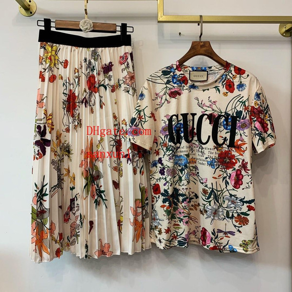 Two-piece Women Dress Suits Elegant comfortable Letter printing Women's t shirt tops + Skirt jupe 2019 Summer New Skirt Suit Di-ro2