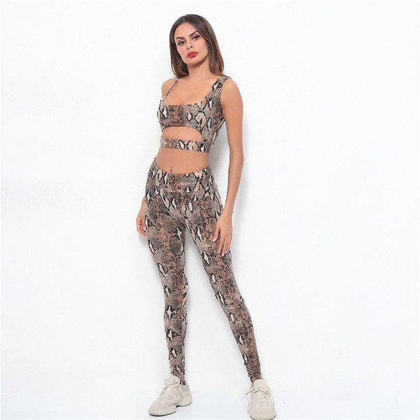 Summer 2019 New Arrival Snake Print Comfortable Sweat Suits Women Two PieceSet Top And Pants Vintage Skinny Tracksuits Women Set