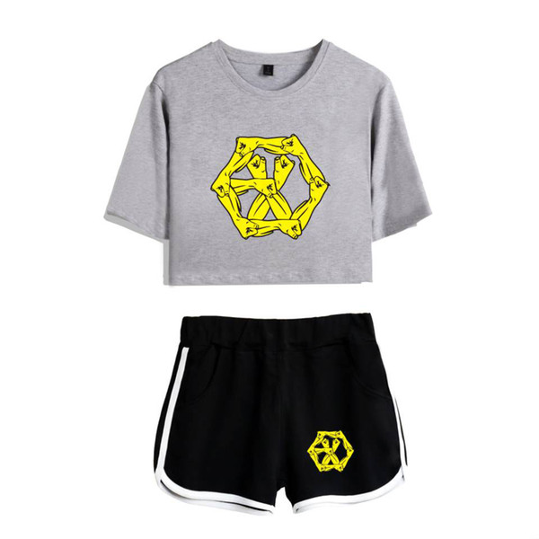 EXO THE WAR Women's Sets Summer Sexy Active Tracksuits Forever Young Girls Ladies Exposed Navel Shorts Hip Hop Sets Plus Size