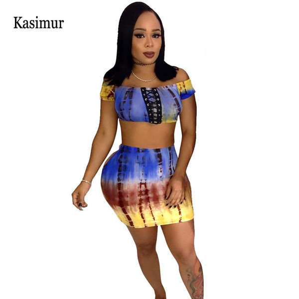 Kasimur Two pieces women sets summer print crop tops and mini skirts 2 pics outfits Casual ladies matching sets drop ship