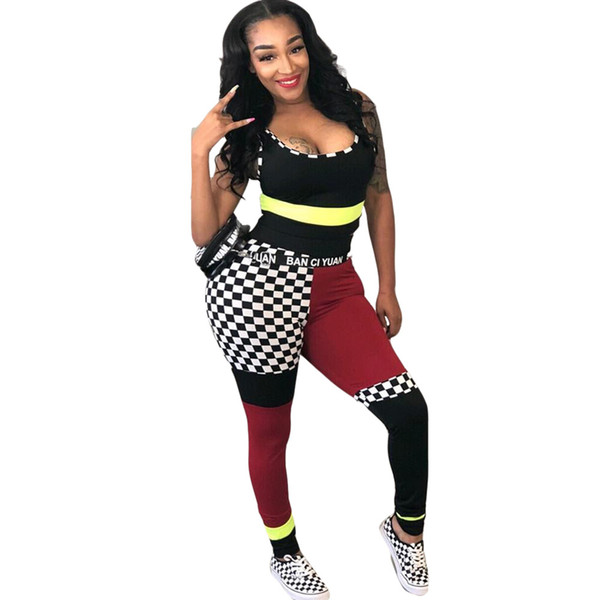 Kasimur checkerboard two piece set top and pants 2018 summer tracksuit women plaid 2 piece outfits conjuntos mujer dos piezas