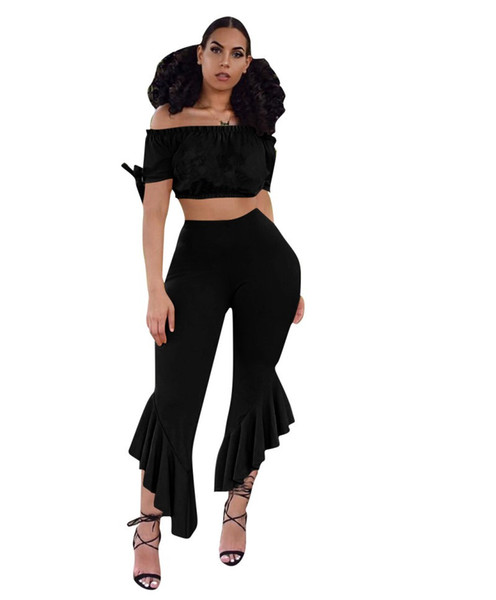 Women's designer 2 piece pants Slash neck off shoulder short sleeve crop top t-shirt bodycon leggings pants ruched outfit summer clothing 29