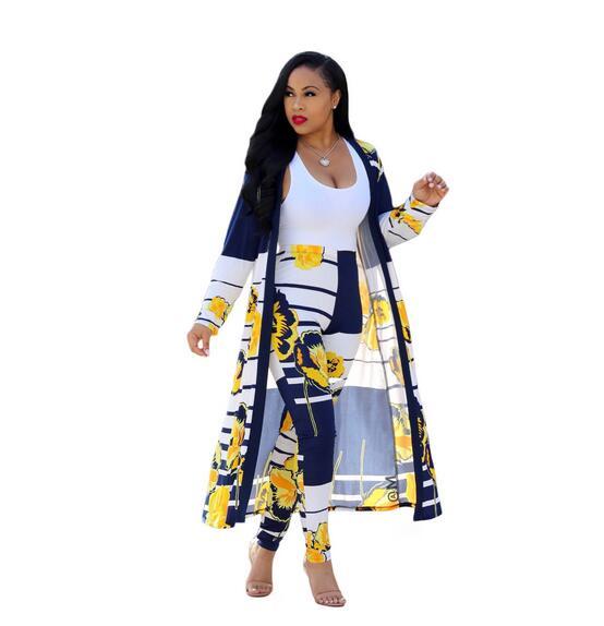 EleStyle 2018 Casual 2 piece Women Set Print Full Sleeve X-Long Outwear Long Pants Bodycon Set DW402