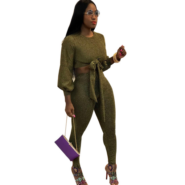 Bling Bling Winter Bow Overalls Autumn Crop Top+pant tracksuit fashion sexy women's set two pieces suits casual tracksuit
