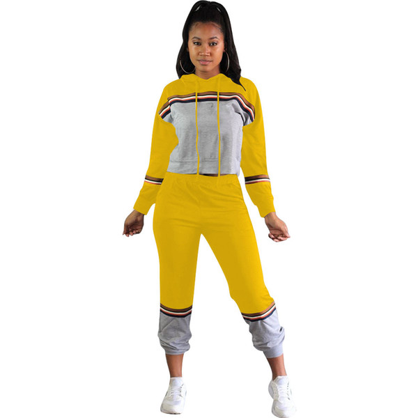 2018 Winter Overalls Autumn Stripe Hoodies+Pencil pant tracksuit fashion sexy women set two pieces Jumpsuit casual