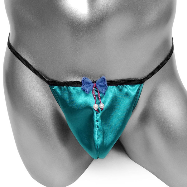 Satin Mens Erotic Penis Pouch With Bow Sissy Panties String Male G Strings And Thongs Bulge Pouch male U Convex Underwear