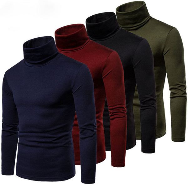 Men Long Sleeve Pullover High Neck Turtleneck Stretch Slim T Shirt Tee