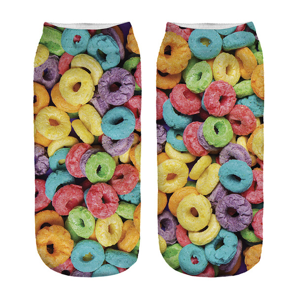 1pair 3D Donuts Printed Short socks Women Men Low Cut Ankle Colorful Cotton Casual Character Sock Brand New