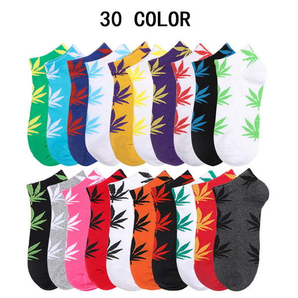 30COLOR Low Cut Ankle Socks Women Mens Maple Leaf Sock with Print of Leaves Unisex Free Size Cotton Skateboard Boat Ship Socks