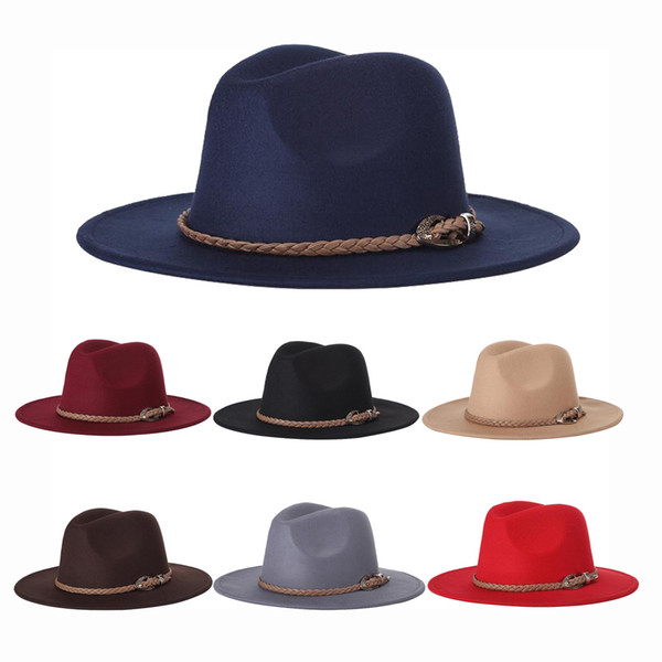 Unisex Autumn Winter Straw Braid Wide Large Brim Cowboy Jazz Felt Hat Cap