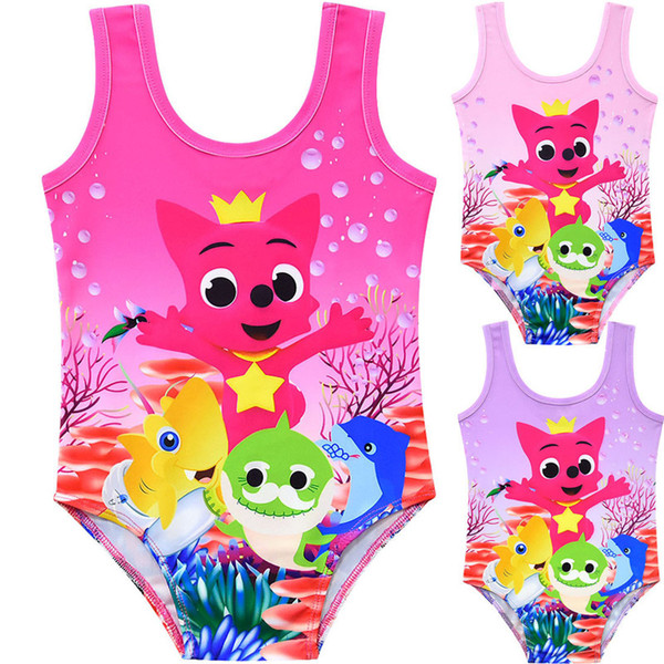 Baby Shark Swimsuit Girls Cartoon Jumpsuits Vest Swimsuit Kids One-piece Summer Cute Swim Beach Bathing Clothes Swimming SALE A52405