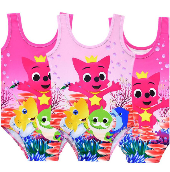 Baby Shark Swimsuit Girls Cartoon Jumpsuits Vest Swimsuit Kids One-piece Summer Cute Swim Beach Bathing Clothes Swimming A52405