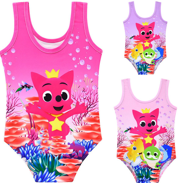 Baby Shark Swimsuit Girls Cartoon Jumpsuits Vest Swimsuit Kids One-piece Summer Swim Beach Bathing Clothes Swimming SALE A52405