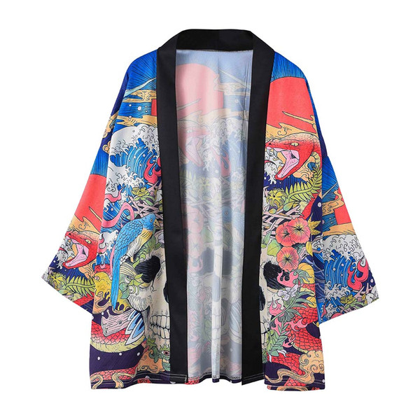 Robe Emperor Shield Four Seasons Men's Chinese and Windy Robe Japanese Kimono Half Sleeve Tweed Cardigan 3D Couple Cloak