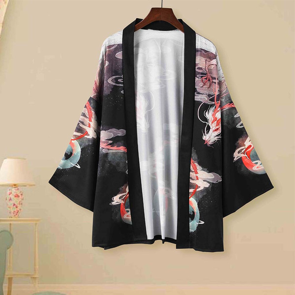 2019 Japanese ROBE summer new men and women couples cardigan anti-mite cloak robe print enamel pattern seven-point sleeve coat Report