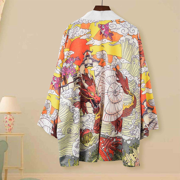 ROBE Manufacturers wholesale ukiyo-e painted robe men's Chinese style gimmick loose thin section kimono seven-point sleeves Japanese coat