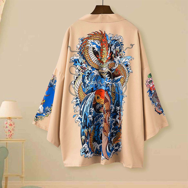 Japanese large size men's Chinese style and wind half sleeve robes loose plus fertilizer to increase the seven-point sleeves Hanfu men's fat