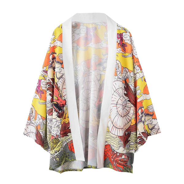 2019 summer Tang suit Japanese retro seven-point sleeve kimono shirt male couple with loose thin shirt robe