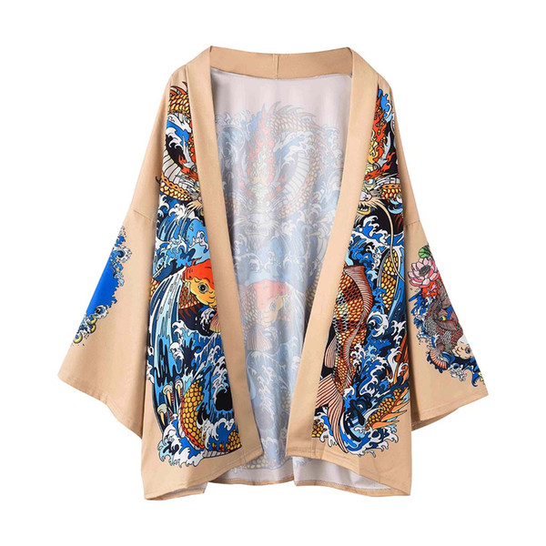 Chinese style Tang suit loose cartoon anime street dragon print Japanese Japanese robes kimono seven-quarter sleeve