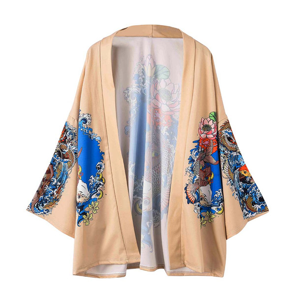 2019 Four Seasons Men's Chinese Robe Japanese Kimono Half Sleeve Tweed Cardigan 3D Couple Cloak Top